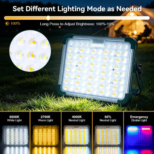 10000LM Solar Camping Light with Side Flashlight, 6 Lighting Modes, 4800mAh Rechargeable LED Work Light & Emergency Power Bank for Camping, Power Outages, Garage