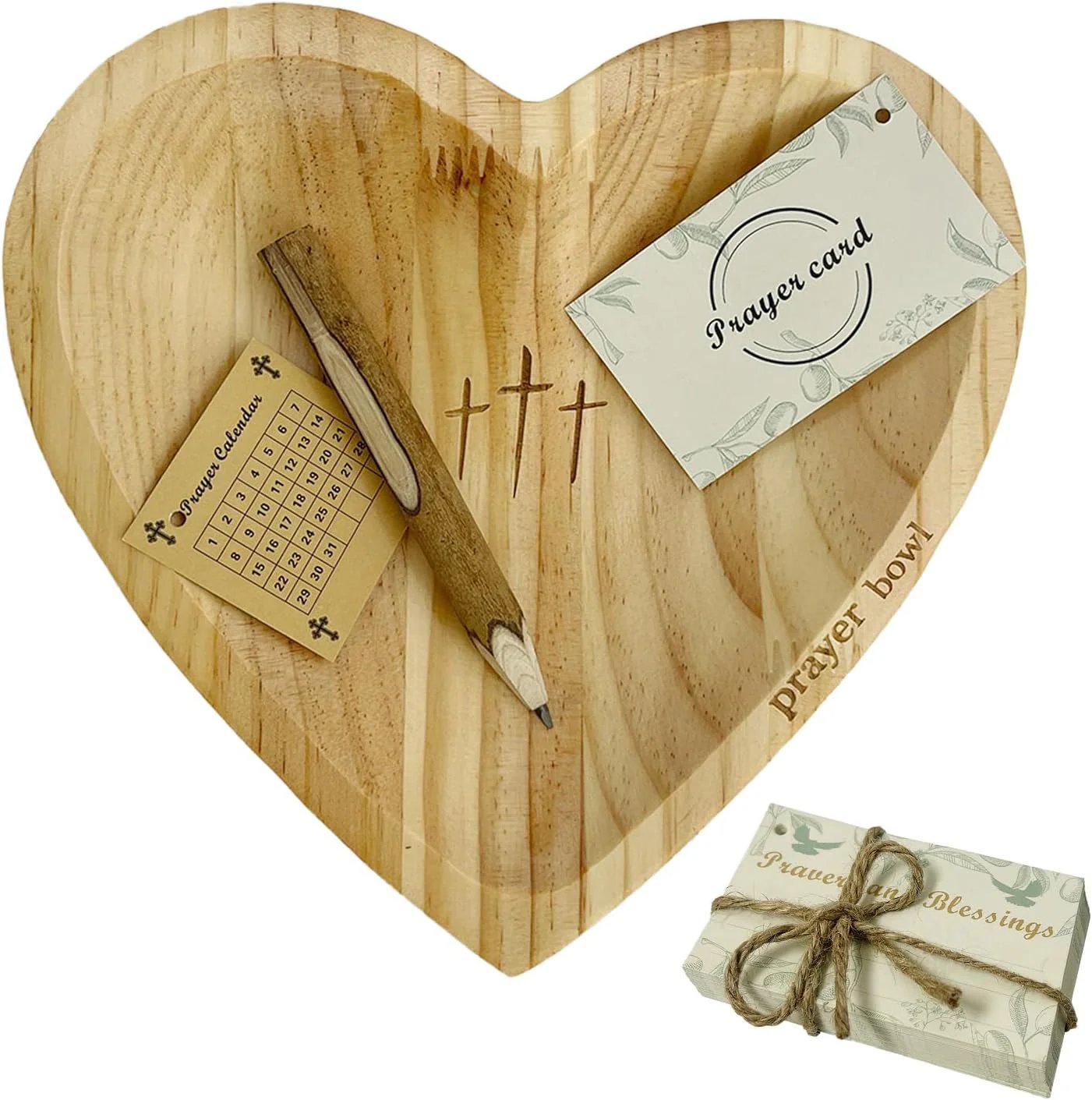 ✝️Handcrafted Wooden Heart Prayer Bowl Set
