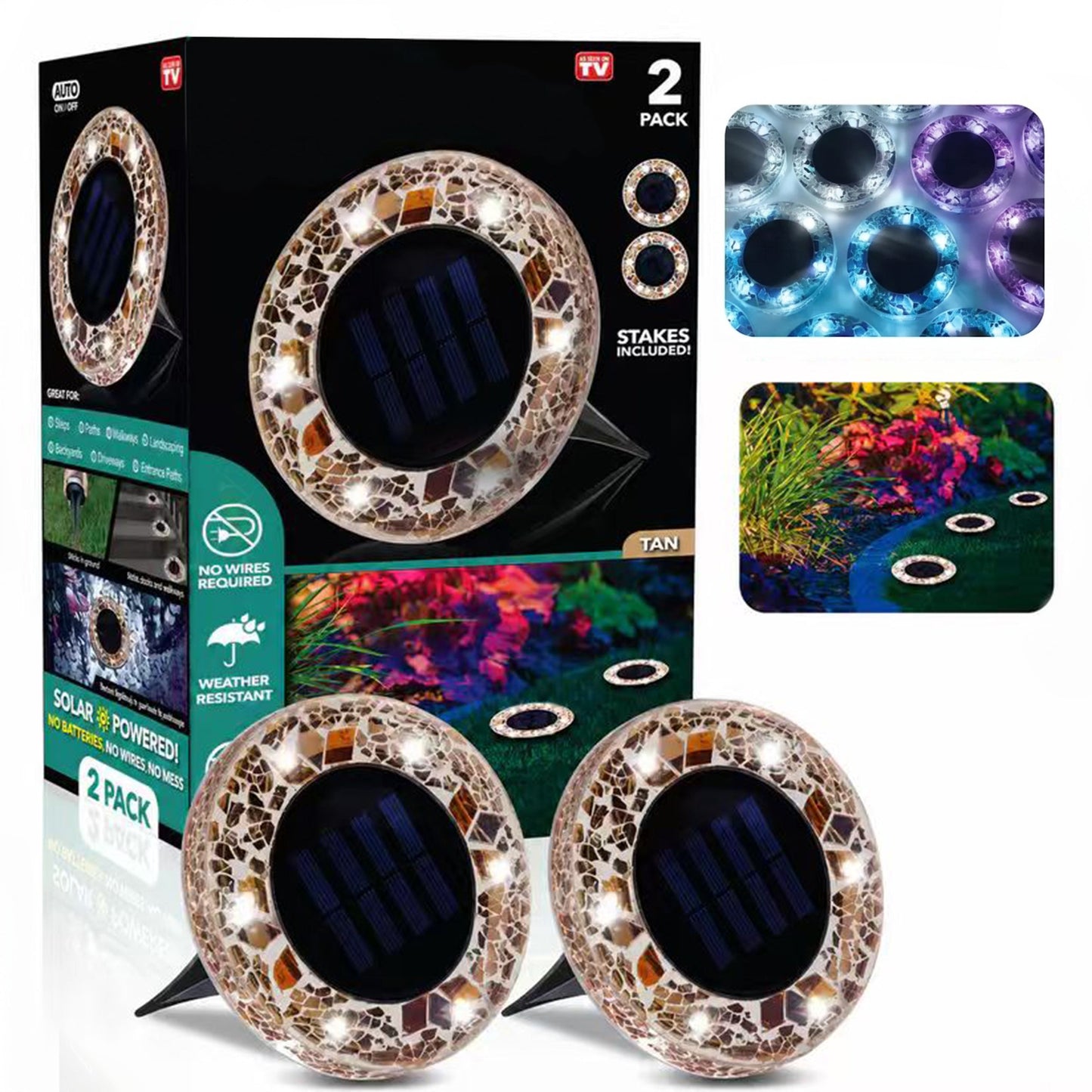✨Solar Outdoor Mosaic Disk Lights, Waterproof Pathway LED Light