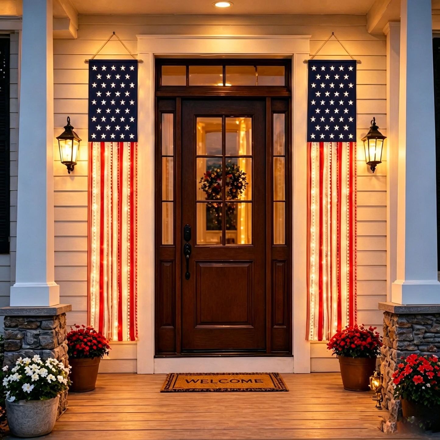 Lighted Patriotic Wall Hanging Banne