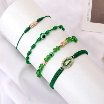 Men's & Women's 4-Piece Braided Strings Charm Bracelets Set with Rhinestones