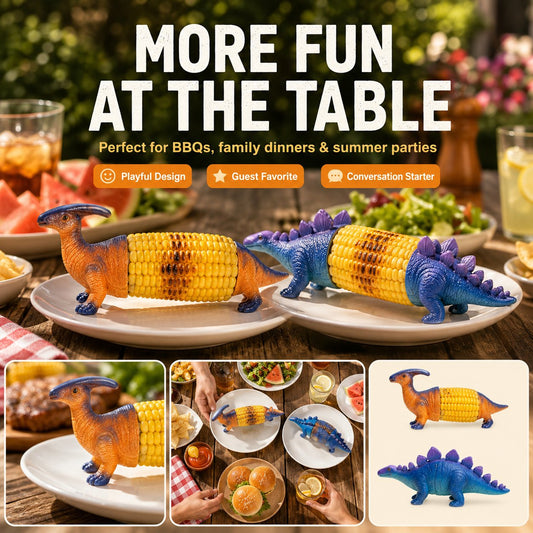 🦖🌽Dinosaur Corn Holders for Corn On The Cob - Funny Corn Cob Holder for Kids and Adults with Stainless Steel Prongs