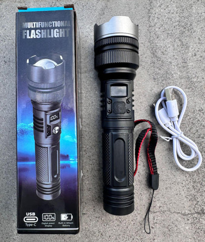 💎 50% Off! 💎 High-power flashlight: features an aluminum alloy heat-dissipating head and a telescopic zoom design for powerful, concentrated light; also functions as a power bank and includes a digital battery level display