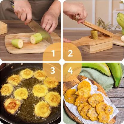 Mini Wooden Tostones & Plantain Press, 2-in-1 Smasher Mold for Crispy Green Plantains