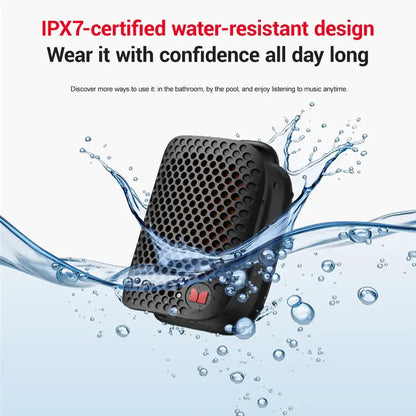 Clip-On Bluetooth Speaker – IPX7 Waterproof, 12-Hr Battery, TWS Stereo | 80g Ultra-Light