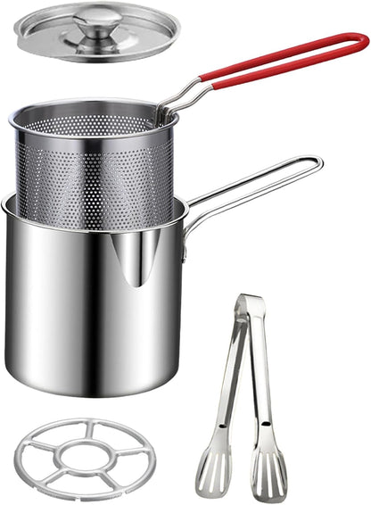 2026🍟 Personal Mini Deep Fryer Set – Stainless Steel Pot with Lift-Out Draining Basket & Food Tongs