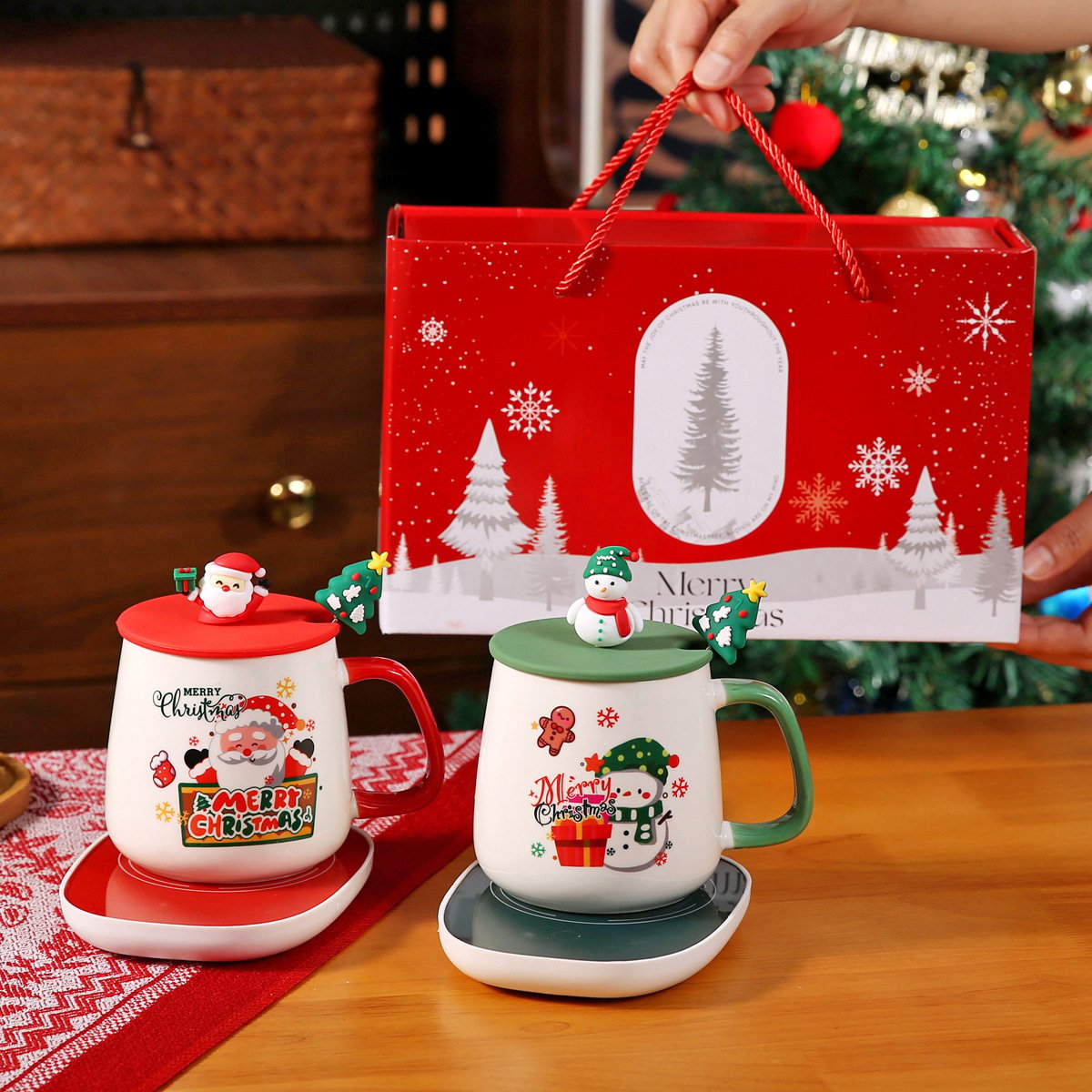 ✨🎅Christmas Ceramic Coffee Mug Gift Set with Cup Warmer