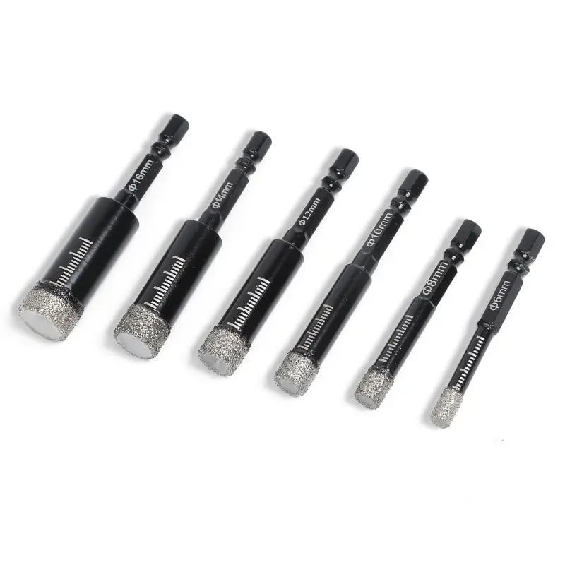 🔥42% OFF | 6Pcs Dry Diamond Drill Bit Set 🛠 Hex Shank Brazed Hole Saw for Tile, Glass & Granite