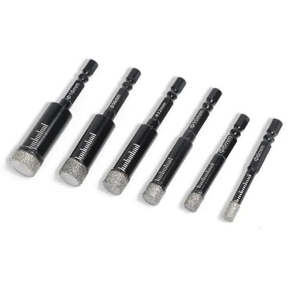 🔥42% OFF | 6Pcs Dry Diamond Drill Bit Set 🛠 Hex Shank Brazed Hole Saw for Tile, Glass & Granite
