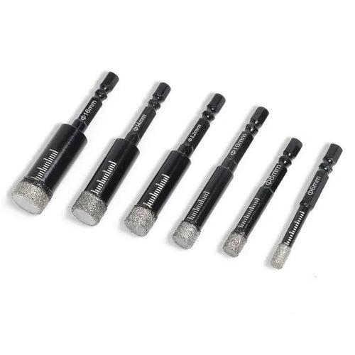 🔥42% OFF | 6Pcs Dry Diamond Drill Bit Set 🛠 Hex Shank Brazed Hole Saw for Tile, Glass & Granite