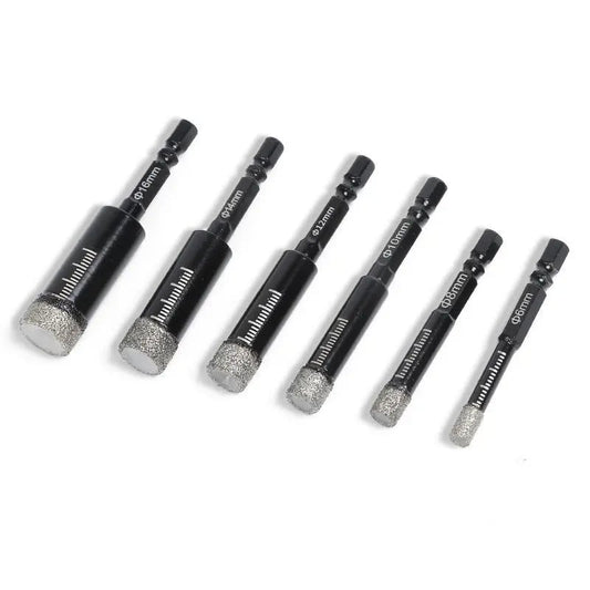 🔥42% OFF | 6Pcs Dry Diamond Drill Bit Set 🛠 Hex Shank Brazed Hole Saw for Tile, Glass & Granite