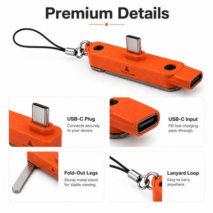 240W PD Fast Charging Type-C Adapter With Built-in Foldable Phone Stand Portable Zinc Alloy USB C Converter Travel Pocket Charger Gift For Men Women Holder Cellphone Smartphone
