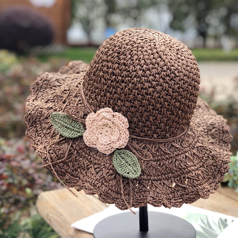 👒Elegant Crochet Straw Hat with Ruffle Detail