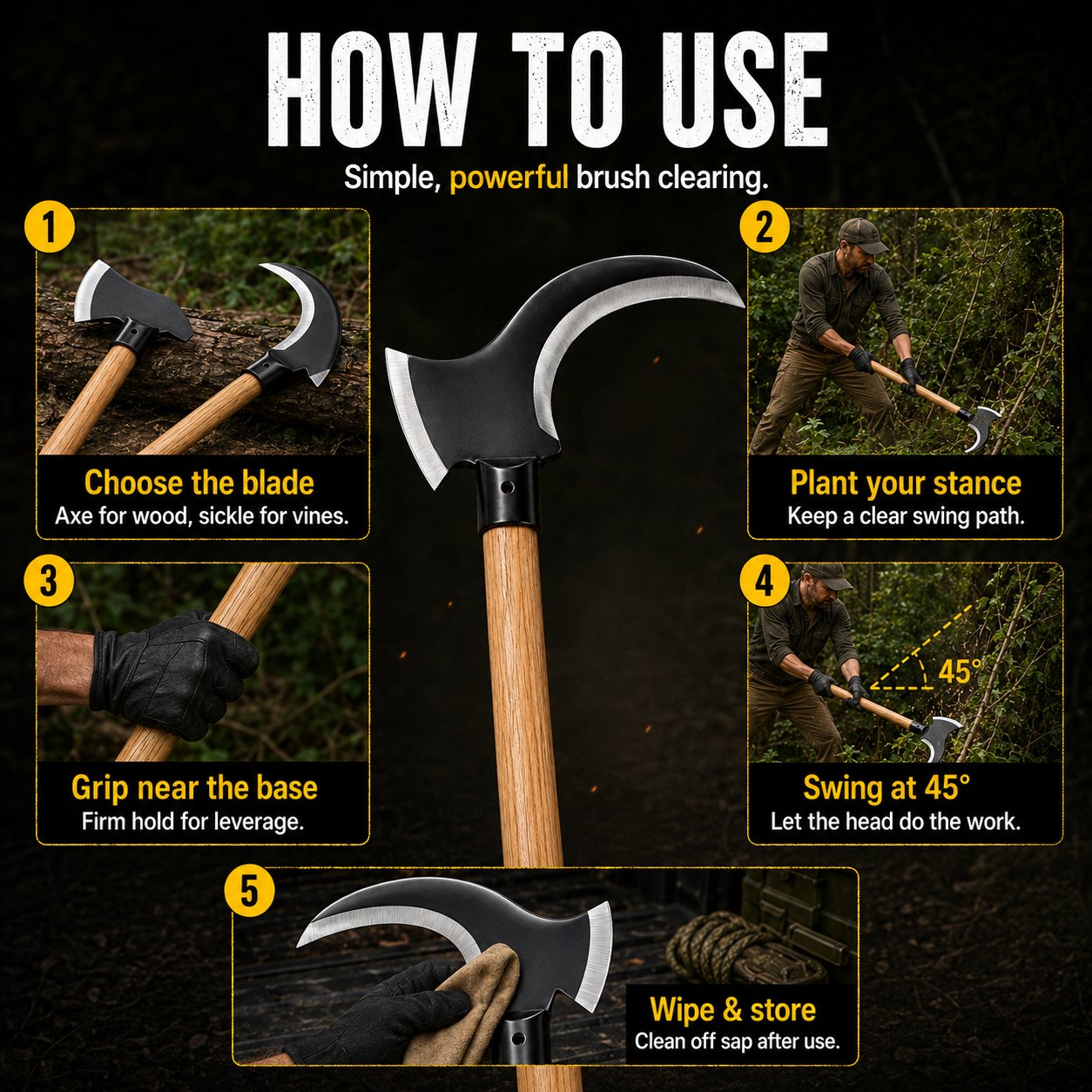 Dual-Head Clearing Axe & Sickle