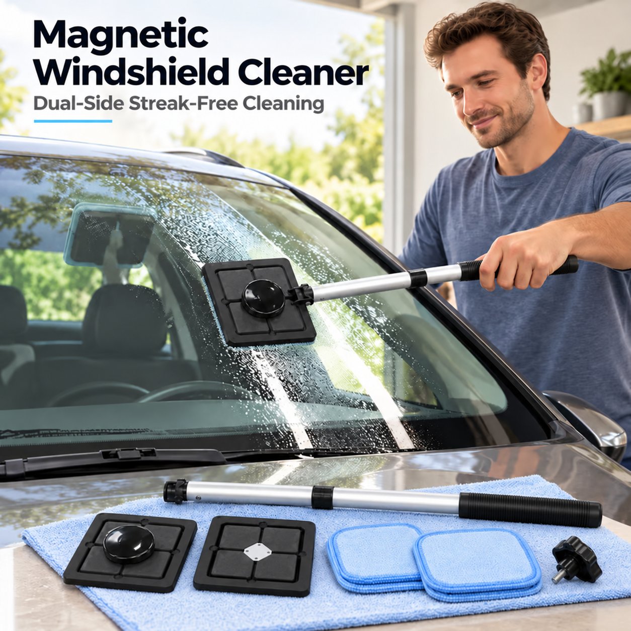 🚘Dual Magnetic Car Windshield Cleaner | Streak-Free Auto Glass Cleaning Kit