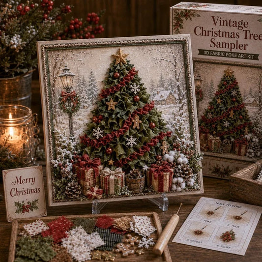 🎄🧵 Premium 3D Christmas Fabric Poke Art Kit | No-Sew Holiday Craft with Pre-Punched Board, Fabric Squares & Display Stand 🎅✨