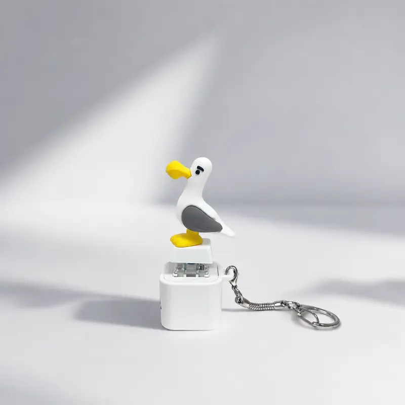 🐦🎁 Seagull "MINE!" Button Keychain – Real Sound & LED Light