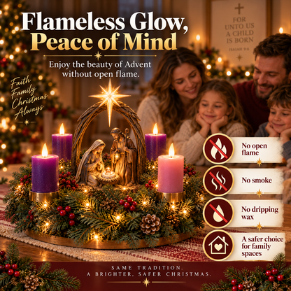🔥  New Arrival — 30K+ Sold！👼Lighted Nativity Advent Wreath – A Sacred 4-Week Christmas Tradition🕯️