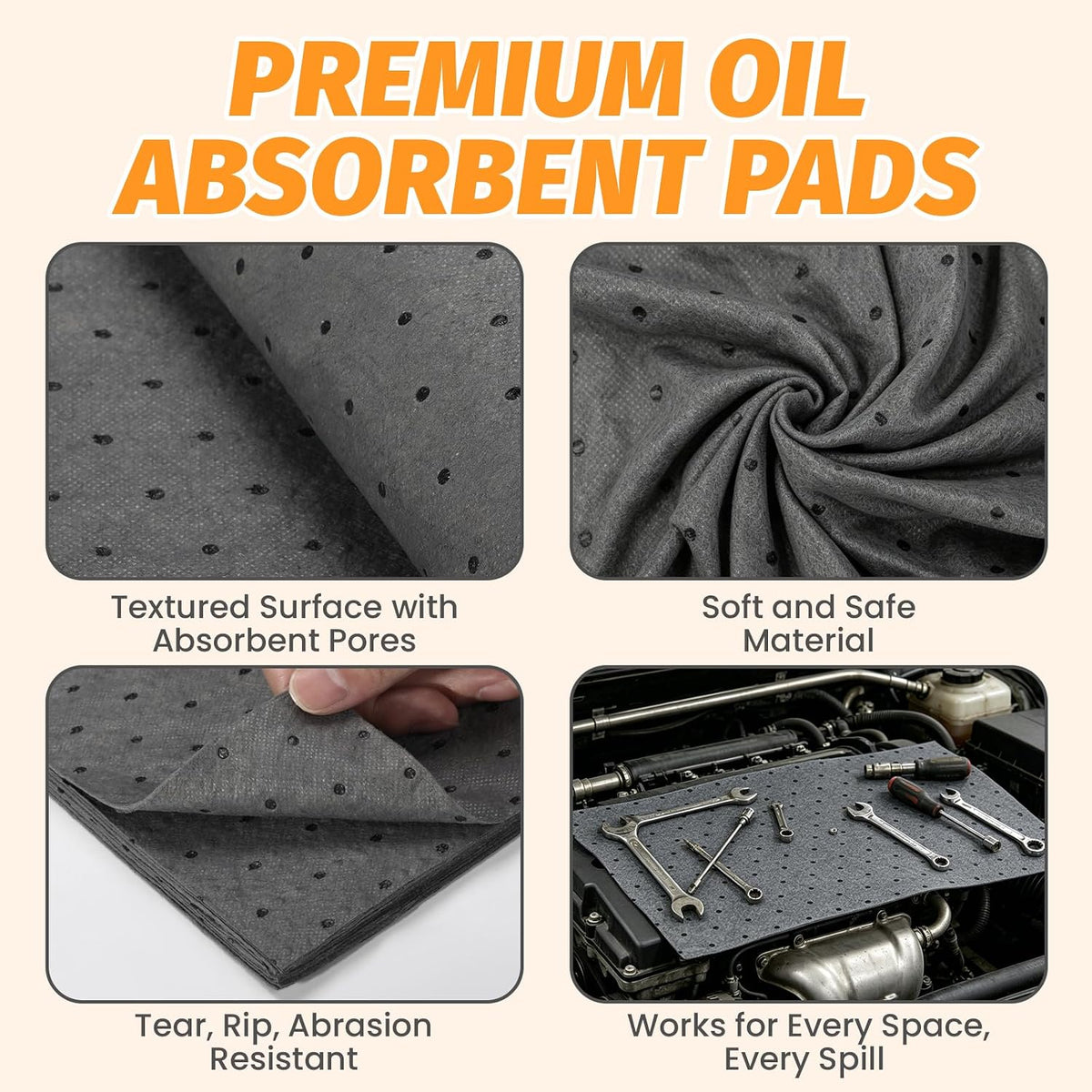 Flexible cuttable oil absorbent pads