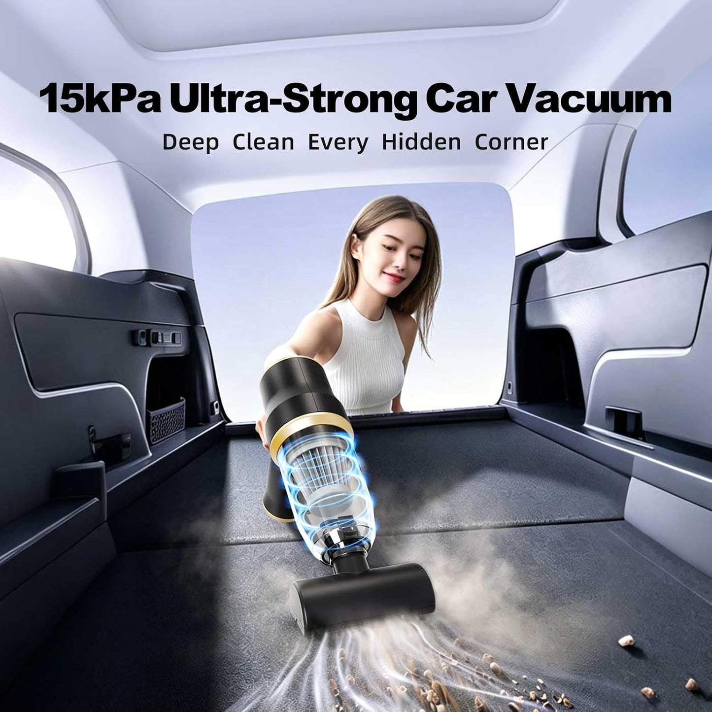 15kPa Car Vacuum, Handheld Vacuum Cordless with Blow & Suction, Heavy-Duty Cordless Vacuum Cleaners for Car Detailing, Pet Hair and Office, Portable Cordless Vacuum Cleaner with Washable Filter