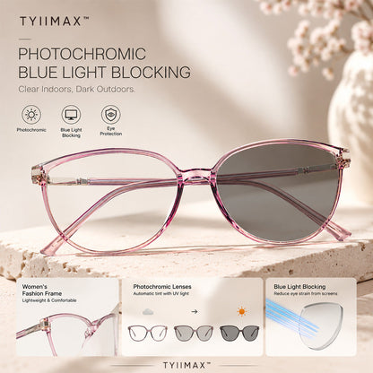 🕶️ Oversized Fashion Prescription Glasses – Trendy Photochromic Lenses with Blue Light Blocking ✨