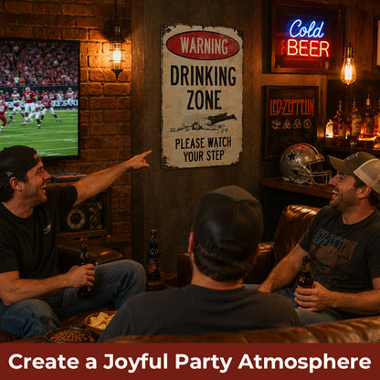 Funny Warning Drinking Zone Vintage Bar Metal Sign （2pcs）🍻🚧
