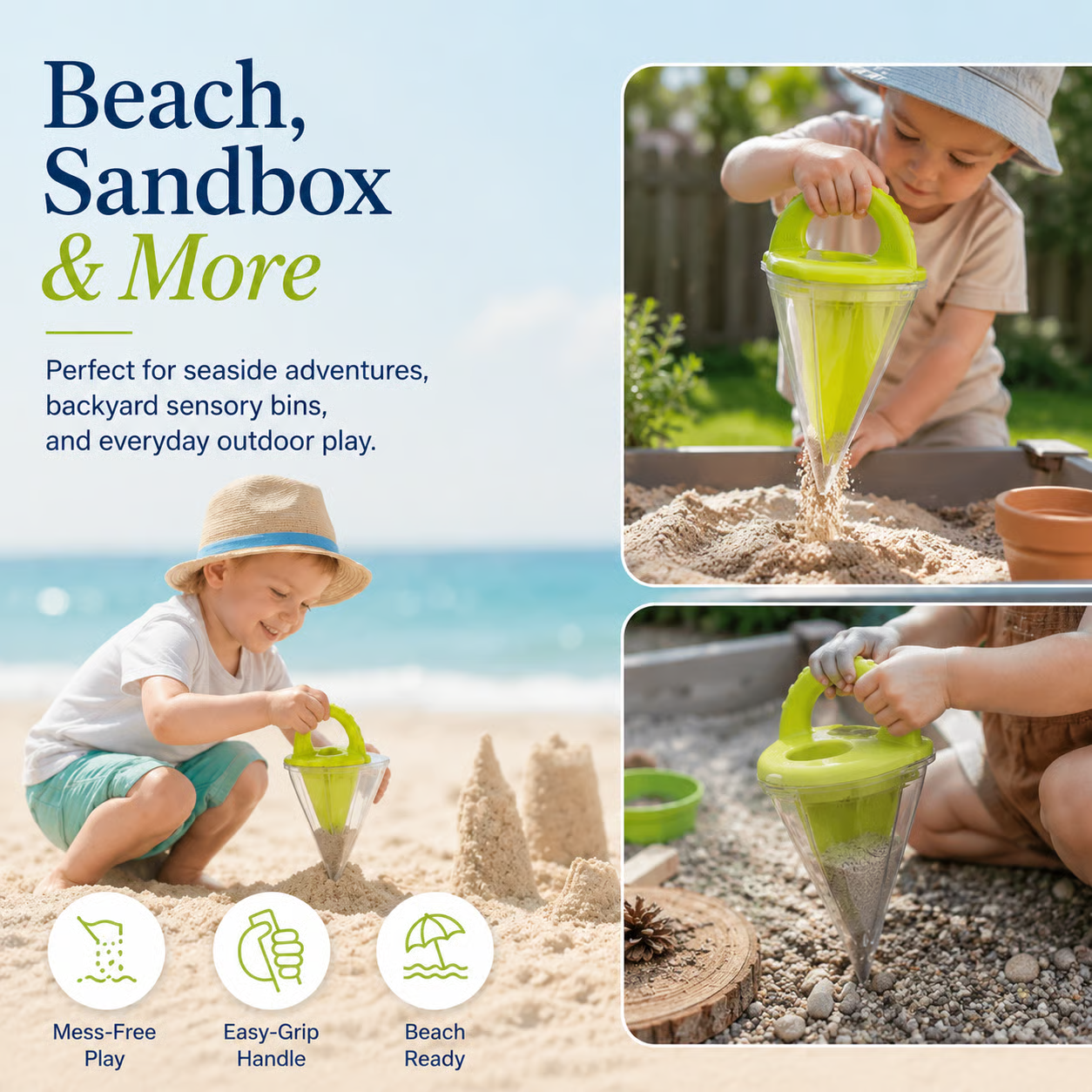 🏖️ Kids Beach Sand Funnel Toy – Transparent Sand Scoop & Shell Collector for Outdoor Summer Play