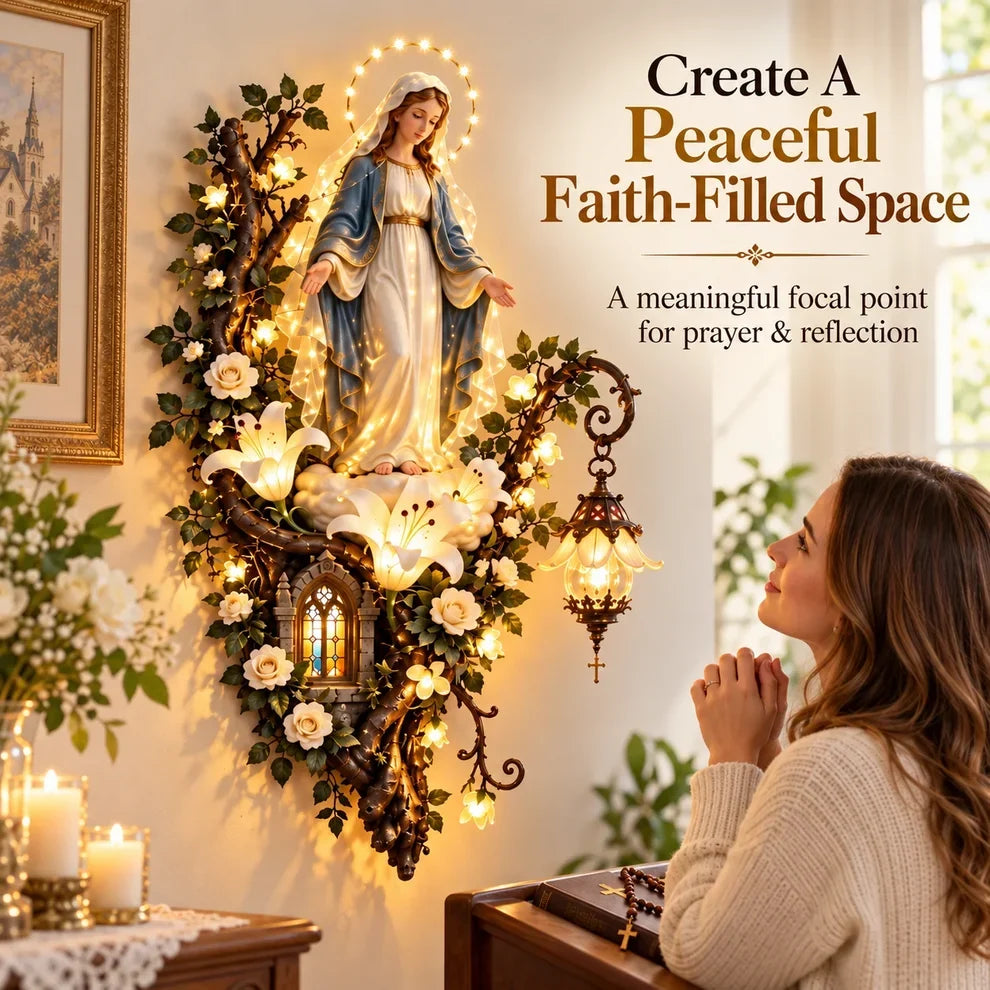 🙏✨ Glowing Blessed Mother Floral Wall Décor