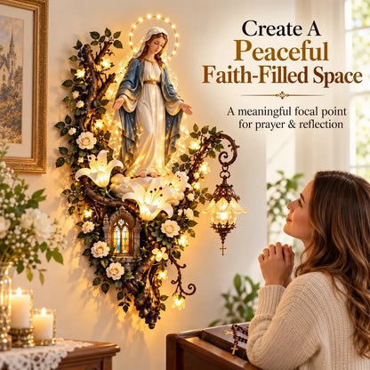 🙏✨ Glowing Blessed Mother Floral Wall Décor