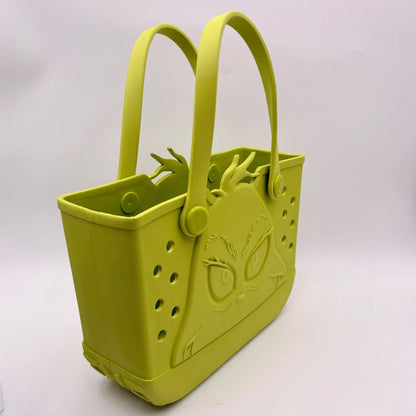 Grinch Green Bogg style Tote Bag Embossed Logo Double Handles