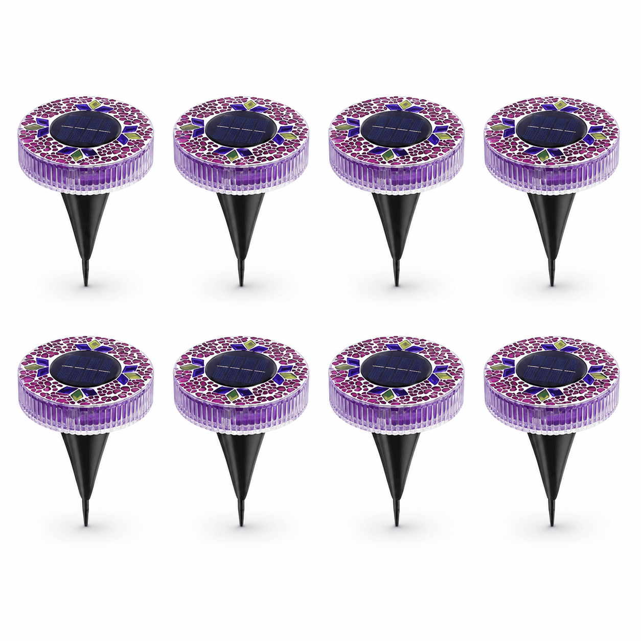 Mosaic Solar Disk Lights - Waterproof In-Ground Outdoor Garden Glass Decorative Lighting for Pathway, Yard, Patio & Walkway