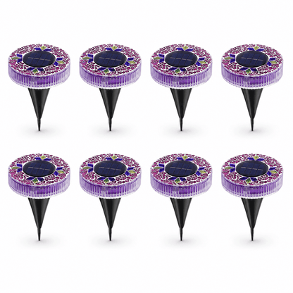 Mosaic Solar Disk Lights - Waterproof In-Ground Outdoor Garden Glass Decorative Lighting for Pathway, Yard, Patio & Walkway