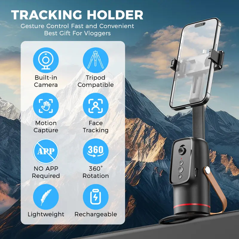 Auto Face Tracking Tripod for Smartphones & Cellphones - Gesture Control, 360-Degree Camera Mount Selfie Accessories