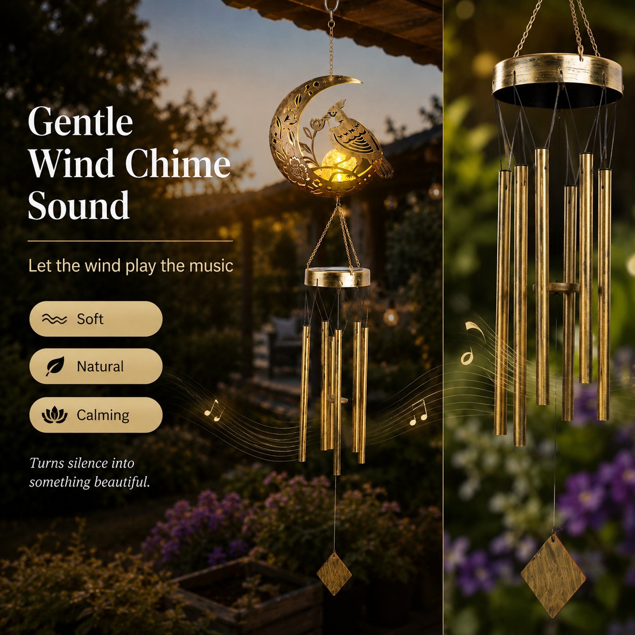 🌙✨ Moon Courtyard Solar Wind Chime