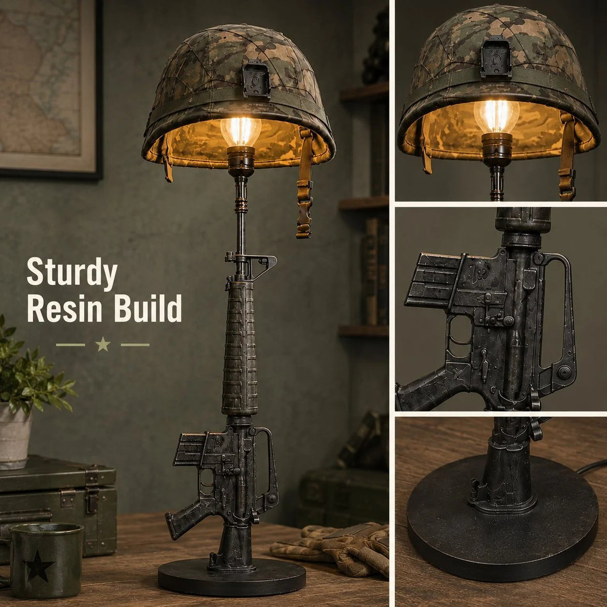 ⚔️ Tactical Rifle Helmet Table Lamp