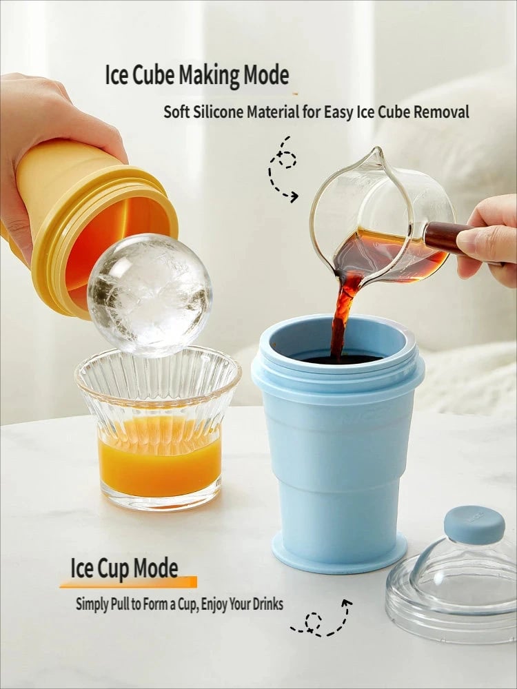 🧊 2-in-1 Ice Ball Maker Bottle(2PCS) – Foldable, Press-to-Release, Portable Summer Drink Cup ❄️