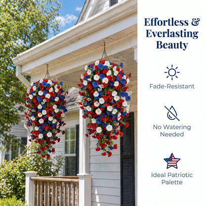 🏆Flash Sale-49% OFF⚡ 50K+ SOLD! Red, White & Blue Artificial Morning Glory Hanging Vines – 3-Piece Set
