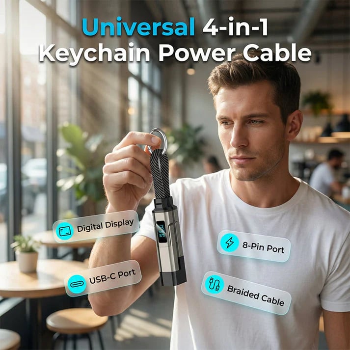 🔥HOT SALE 49% OFF🔥4-in-1 Digital Display Keychain Charging Cable