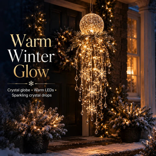 Crystal Cascade Christmas Light™ – Hängande LED-dekoration för verandan: snöflingor och kristaller ✨❄️