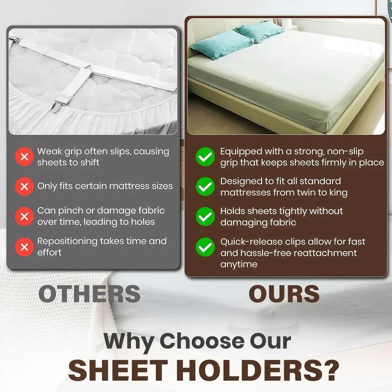 4-Pack Heavy Duty Bed Sheet Clips, Locking Mattress Corner Holders🛏️