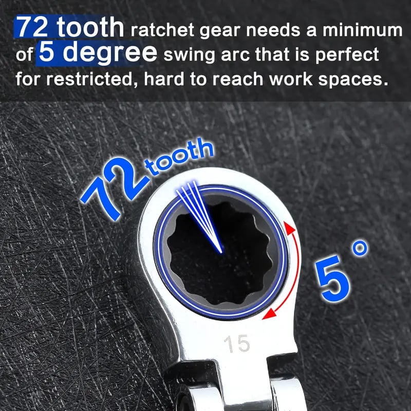 💯🛠️ 5-Piece Stubby Flex Head Ratchet Wrench Set | 72-Tooth Metric Mechanic Tools