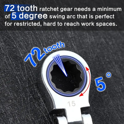 💯🛠️ 5-Piece Stubby Flex Head Ratchet Wrench Set | 72-Tooth Metric Mechanic Tools