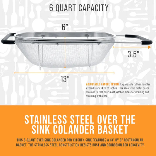 🥗 Premium Stainless Steel Colander – Fast Draining, Effortless Cooking