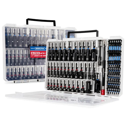 80-Piece Magnetic Impact Nut Driver Set – SAE & Metric Socket Bits with Adapters, Extensions & Bit Holder