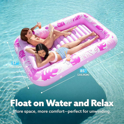 Inflatable Tanning Pool Lounge with Pillow & Cup Holder