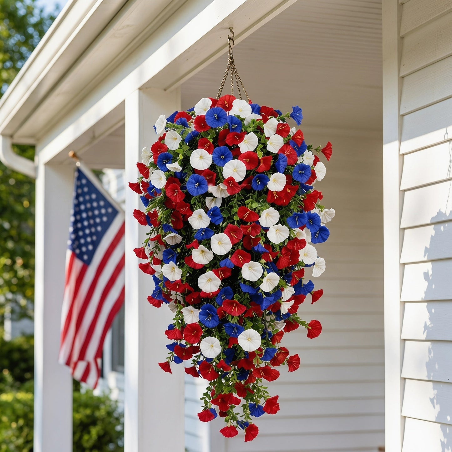 Red, White & Blue Artificial Morning Glory Hanging Vines