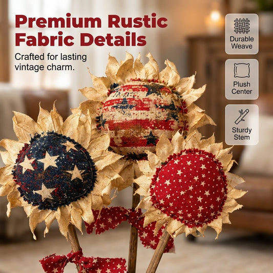 🌻Primitive Americana Flower Picks Set of 3: New Handcrafted Sunflowers☀️☀️