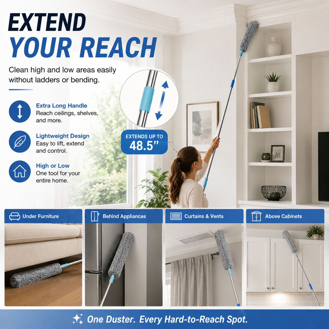 🧹 Flexible Microfiber Duster – Bend, Reach & Clean Hidden Dust