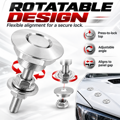 🔧 2PCS Quick Release Hood Pins 🚗 Low-Profile Rotatable Metal Fastener Kit