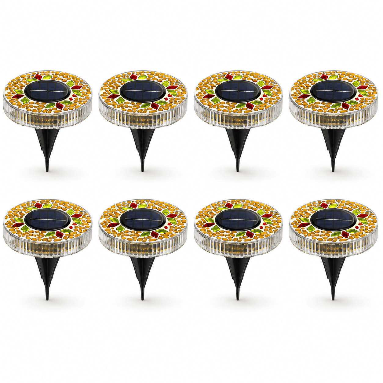 Mosaic Solar Disk Lights - Waterproof In-Ground Outdoor Garden Glass Decorative Lighting for Pathway, Yard, Patio & Walkway